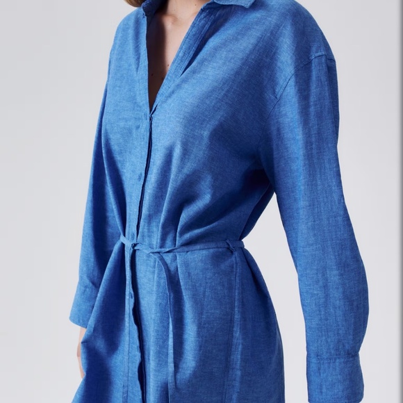 H & M Linen Shirt Dress size XS Blue NWT New! Low price markdown - Picture 1 of 6